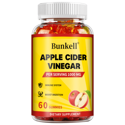  Bunkell Apple Cider Vinegar Gummies, 1000mg Apple Cider Vinegar - Contains Vitamins B6 And B12, Pomegranate And Beetroot Extracts, Folic Acid - Premium Formula, Easy To Swallow - 60 Gummies