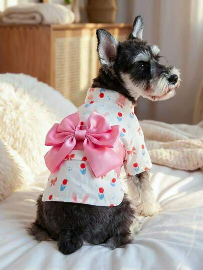 PETCIRCLE 1 bộ quần áo cho thú cưng, trang phục trong nhà và ngoài trời, kiểu dáng Châu Âu và Hàn Quốc, phù hợp cho chó Poodle, Teddy, chó nhỏ và chó con, kiểu Yukata thường ngày - nơ hồng