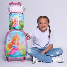 Pikuka Princess School Backpack Kit For Girls With Wheels + Thermal Lunch Box + Pencil Case Immediate Shipping - Multicolor - View 2