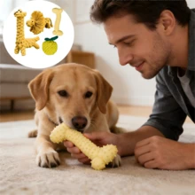 Juguete de masticar de cuerda de algodón para mascotas, perro trenzado de dibujos animados, limpieza de dientes y alivio del aburrimiento - Amarillo - Ver 4