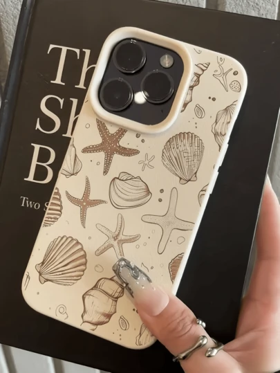 Ocean 1pc White Outline Starfish Minimalist Soft TPU Shockproof Anti-Scratch Stylish Phone Case, Compatible With Apple 17, 16, 15, 14, 13, 12, 11 Pro Max, Air, And Series
