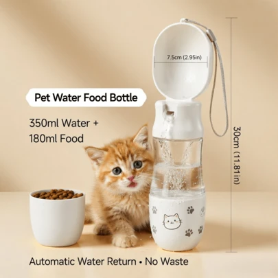 1 Piece Cat And Dog Accessory Multifunctional Pet Water Bottle With Food Container, 2-In-1 Portable Dog Water Cup And Bowl Dispenser, Large-Capacity Leak-Proof Puppy Water Bottle, Suitable For Outdoor Walks, Hiking, And Camping