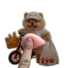 1张贴纸+1个钥匙扣，可爱3D秋田犬送货贴纸剪贴簿套装，文具工艺用品玩具 - 粉色 - 查看 4