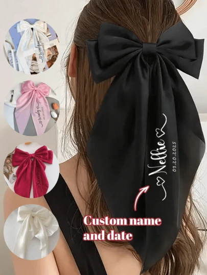 Kẹp tóc nơ tên tùy chỉnh, Kẹp tóc đuôi dài bằng satin cá nhân hóa, Dây buộc tóc nơ đuôi dài, Phụ kiện tạo kiểu tóc sang trọng cho nữ và bé gái, Phụ kiện đội đầu kiểu Pháp bằng satin lớn cổ điển thập niên 90, Kẹp tóc nơ lò xo quà tặng tùy chỉnh lý tưởng cho bạn gái, Khắc, Thép không gỉ, Nhiều màu sắc, Dễ thương, Đáng yêu, Ngộ nghĩnh, Kawaii, Y2K, Phong cách, Unisex, Thường ngày, Tùy chỉnh, Cá nhân hóa, Độc đáo, Quà tặng lý tưởng cho anh ấy, Quà tặng lý tưởng cho cô ấy, Bạn trai, Bạn gái, Gia đình, Bạn bè, Sang trọng mùa thu, Phụ kiện thời trang, Tùy chỉnh