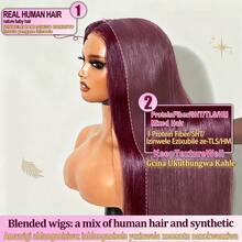 13x4蕾丝前假发，真人前额发丝，波浪卷蕾丝前额，预先拔毛，漂白发结，自然发际线，酒红色99j，预先拔毛，200密度高清蕾丝前额，混合发丝，易于佩戴，适合女性日常、派对、婚礼等场合，28英寸 - SBUG - 查看 6