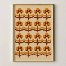 1pc Mid-Century Modern Retro Flower Grid Canvas Wall Art, 70s Boho Geometric Floral Print, Warm Earth Tone Botanical Artwork, Premium Canvas Material, Waterproof, Ready To Hang, Suitable For Home Decor, Room Decor, Bedroom Decor, Living Room Decoration, Wall Decor, Optional Wall Art With Frame - A - View 1