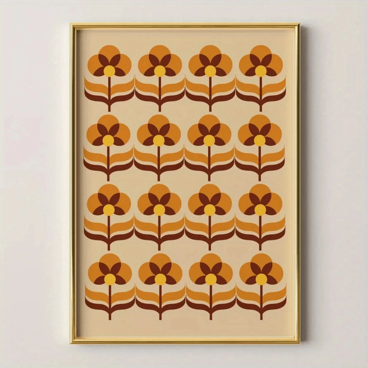 1pc Mid-Century Modern Retro Flower Grid Canvas Wall Art, 70s Boho Geometric Floral Print, Warm Earth Tone Botanical Artwork, Premium Canvas Material, Waterproof, Ready To Hang, Suitable For Home Decor, Room Decor, Bedroom Decor, Living Room Decoration, Wall Decor, Optional Wall Art With Frame - A - View 1