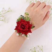 1 chiếc vòng tay nhung màu đỏ tía sang trọng đính hoa hồng và lá, đá pha lê, ngọc trai, co giãn, thích hợp cho cô dâu, phù dâu trong đám cưới, tiệc tùng, ngày Valentine hoặc đeo hàng ngày. - rượu vang đỏ - Xem 7