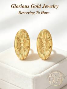 2 piezas Pendientes ovalados con ondas chapados en oro de 18K para mujeres, pendientes de declaración vintage con textura de ola de agua, pendientes con cúpula gruesa hipoalergénicos de acero inoxidable, joyas minimalistas y modernas como regalo para ella - Pendientes de acero inoxidable - Ver 4