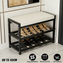 Lislark Heavy Duty Shoe Bench Stool Shoe Cabinet Storage Rack Cabinet Bench Rack Organiser Rack With Cushion Seat For Hallway Foyer - Blanco - 60*25*43 cm - Ver 1