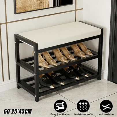 Lislark Heavy Duty Shoe Bench Stool Shoe Cabinet Storage Rack Cabinet Bench Rack Organiser Rack With Cushion Seat For Hallway Foyer
