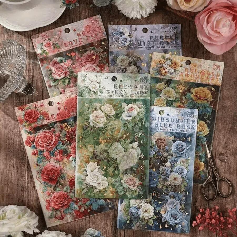 1/2 Pack Random Flower Stickers - Multicolor Flower Stickers Suitable For Various Occasions. Can Be Used For DIY Phone Cases, Luggage Or Decorating Your Photo Album - Multicolor - View 1