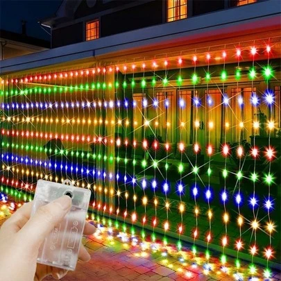Đèn rèm LED 100/200/300/600 bóng, 8 chế độ ánh sáng lấp lánh như sao, thích hợp trang trí phông nền đám cưới, đèn dây cổ tích chạy bằng pin cho phòng ngủ, sân vườn, cửa sổ, sân khấu, tường, tiệc sinh nhật, cầu hôn, trang trí đám cưới.