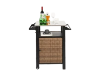 Single Door Bar Cart, Wicker Outdoor Kitchen Island With Wheels And Storage Cabinet, Extended Stainless Steel Tabletop, Side Handle For Patio Kitchen Or Bar Cart, Brown - 棕色 - 查看 3