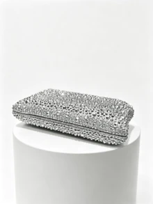 Women's Silver Rhinestone Clutch Bag, Luxury Shiny Evening Handbag With Chain Strap, Formal Party Crossbody Bag For Prom, Wedding, Cocktail Party And Other Formal Occasions - Silver - View 5