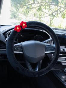 Plush Steering Wheel Cover, Floral Decor, Anti-Slip , Suitable For All Seasons, Multiple Styles Available - 2 Woolen Flowers - View 18