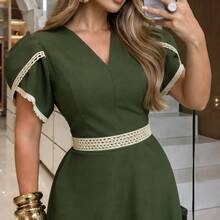 Elegant Women's Long Dress With Defined Waist, Evangelical Fashion For Weddings, Church Services, And Parties. - 軍綠色 - 查看 4