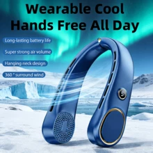 Neck Fan, Hands-Free Bladeless Neck Fan Portable Rechargeable, 360° Cooling Neck Fan, 5-Speed, Silent, 3000MAh Battery Powered USB Wearable Personal Fan For Women, Travel, Outdoor Gifts - 3000mAh - Blue - View 1
