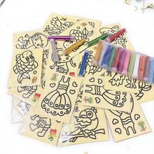 1/5/15/60件创意绘画着色沙画，DIY手工材料，卡通涂鸦艺术品，返校/假期奖励礼物，课堂手工项目（随机图案）（不含亮片+不含竹签） - 彩色 - 查看 8