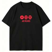 Arirang Korean Culture Minimalist Symbol Graphic T-Shirt, Unisex K-Pop Fandom Streetwear Casual Short Sleeve Top - 黑色 - 查看 2