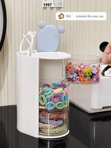 3-Tier Rotating Makeup & Jewelry Storage Box, Plastic Dust-Proof Organizer For Cosmetics, Brushes, Earrings, Necklaces, Desk Accessories - Storage Box - View 6