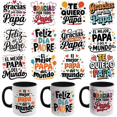 12pcs/Set Dia Del Padre DIY Glass Jar Transfer Paper UV DTF High Self-Adhesive Transfer Paper Is Suitable For Decorating Cups And Bottles