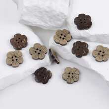 10 pièces Boutons en coquille de noix de coco naturelle - Motif floral en bois marron, centre noir, convient pour l'artisanat, la fabrication de bijoux et la décoration d'intérieur, boutons d'artisanat | Motif floral | Matériau naturel - 10 pièces - Voir 6