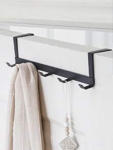 1pc Over-The-Door Hook, Bathroom Towel Rack, Door Hanging Towel Rack, Bedroom Kitchen Pool Towel Bathrobe Wall Mount Hanger, Metal Sandblasted Finish - Black - View 6