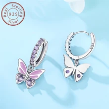 New 925 Sterling Silver Purple Butterfly Earrings Suitable For Daily And Holiday Women's Jewelry, Simple And Fashionable Jewelry Gift 1 Pair - 7XE4012 - View 3
