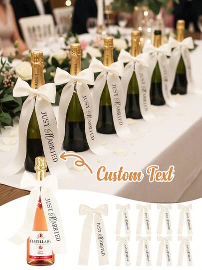 Personalised Wedding Decoration Ribbon, Champagne Bottle Decor Streamer, Wedding Ceremony Toasting Flute Ribbon, Party Champagne Glass Decoration Ribbon, Customisable Text Label, For Champagne & Wine Decor, Gift Wrapping, Suitable For Weddings, Birthdays, Easter Gifts, Party Favors, Flower Bouquet Ties, Party Top