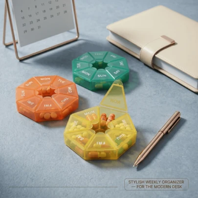 1pc Mini 7 Days Weekly Pill Organizer Portable Pill Box Clear Colorful Vitamin Dispenser Compact Travel Pill Case Lightweight Pocket Handbag Storage Container For Supplements Vacation Essentials Travel Accessories Daily Planner Small Storage Box Home Organization Household Items