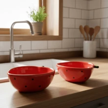 Set Of 2 Strawberry Hand-Painted Ceramic Bowls 500ml - Đỏ - Xem 5