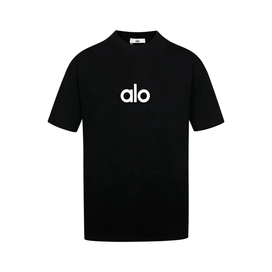 Alo Yoga Classic Black Short-Sleeve T-Shirt, American Heavyweight Pure Cotton Loose Fit, Unisex, Couple Style Casual Sports Top - 查看 1