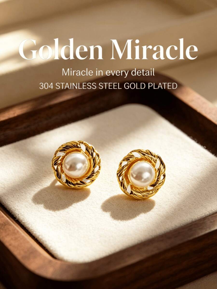1 Đôi bông tai nữ - Mạ vàng 18K, chất liệu 304, chống dị ứng, bông tai ngọc trai vàng được đánh bóng cao cấp và chế tác tinh xảo. Bộ bông tai thời trang với họa tiết xoắn rỗng, bông tai ngọc trai tròn, bông tai ba chiều dành cho nữ. Bông tai sang trọng mang phong cách Âu Mỹ với thiết kế độc đáo. Bông tai cao cấp, thanh lịch và tinh tế, phong cách thiên niên kỷ, phong cách retro Mỹ, phong cách nghệ thuật tiên phong, phong cách tối giản hình học, cần thiết cho buổi hẹn hò. - Nhiều màu - Xem 1