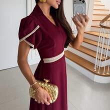 Elegant Women's Long Dress With Defined Waist, Evangelical Fashion For Weddings, Church Services, And Parties. - Màu Đỏ Sâu - Xem 2