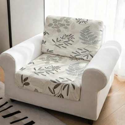 Funda de cojín de sofá de estilo minimalista moderno, con estampado de hojas, estilo bohemio, plano 2D, estilo de verano, suave y cómodo, adecuado para patio, terraza, balcón, jardín, parque, sofá interior y exterior. Lavable a máquina, funda de cojín de sofá elástica con cierre elástico, decoración de primavera/verano