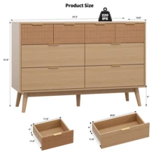 VOWNER Dresser For Bedroom With Drawers,8 Drawer Dresser With Metal Handle Design,Chest Of Drawers & Storage Organizer Chest For Bedroom,Living Room Hallway,Natural Oak - 米色 - 查看 2