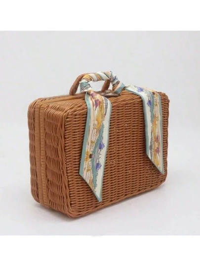 Woven Tote Cosmetic Storage Box, Wedding Gift Basket, Souvenir Box, Wicker Storage Basket