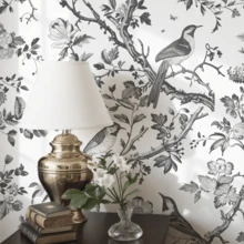 1 Roll Black & White Bird & Floral Self-Adhesive Wallpaper, Retro Aesthetic Removable And Reusable Peel And Stick Wallpaper, Easy To Install, PVC Material Contact Paper, Home Decor Wall Covering For Kitchen, Living Room, Bedroom, 17.3*118.1/196.8/393.7in - Black and White - View 8