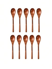 [1/2/5/10 Pcs] Bamboo Spoon Set, Large Size Long Handle Wooden Spoon For Rice, Ramen, Home Use Wooden Soup Spoons, Small Dessert Spoons,School Supplies - Brown - View 17