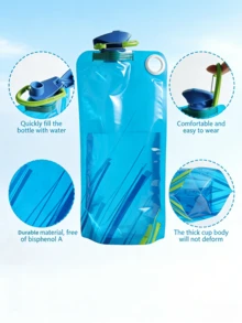 1pc Foldable Reusable 700ml Water Bottle, Leak-Proof Sealed Water Pouch, Lightweight & Portable For Travel & Outdoor Activities - Multicolor - View 3