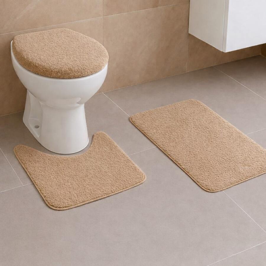 3 Piece Bathroom Rug Kit With Low Pile, Various Colors - Mocha Brown - View 1