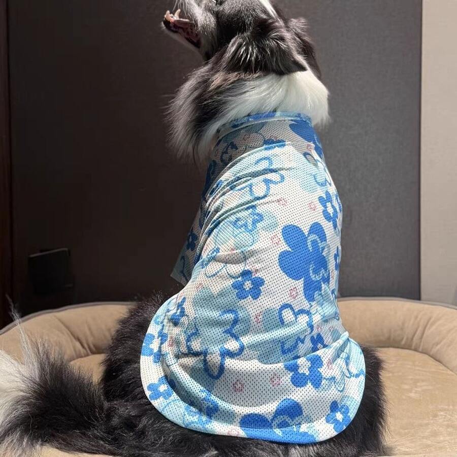 1pc Pineapple Print Pet Dress For Medium-Large Dogs, Spring/Summer/Autumn, Cute Cap Sleeve Dress For Golden Retriever, Labrador, Samoyed - Baby Blue - View 1