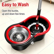 360° Rotating Spin Mop And Bucket Set With Self Wringer, Extendable Long Handle Floor Mop With 3 Microfiber Replacement Pads, Efficient Cleaning Tool For Home Kitchen Office Dorm Use - Black and Red - View 1