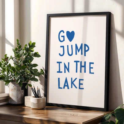 1 pieza Diseño de tipografía de casa de lago: Amor azul, regalo de verano de moda, arte de lienzo de pared, arte de chica, arte de cita inspiradora, decoración del hogar, lienzo colgante