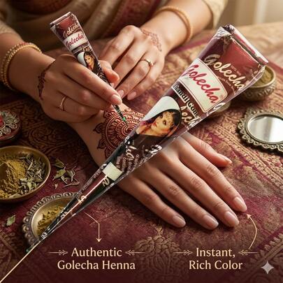 1pc Golecha Henna Cone, Cherry Red/Brown, Waterproof Temporary Tattoo Art, Suitable For Temporary Body Art And Tattoo Design,Sketch Style