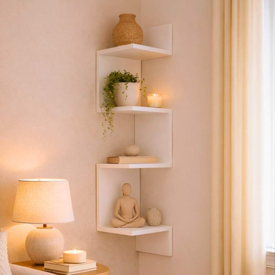 Prateleira Nicho De Canto Estante Livros Parede Suspensa Sala Quarto Decorativa Guardar Organizar Objetos Flutuante Gamer Multiuso Mdf - Branco - Visão 1