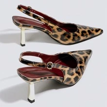 Women's Leopard Print Buckle High Heel Pumps Open Back Slingback Shoes Party Wedding Mary Jane Formal Dress Shoes High Heel Sandals Pointed Toe Slip-On Heels - Black - View 5