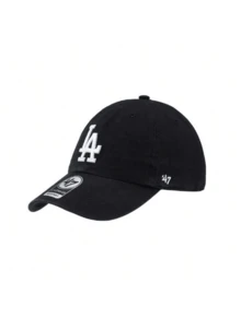 47 brand MLB Baseball LA Dodgers (Black and White) 刺繍チームロゴ入り アジャスタブル ユニセックス スポーツキャップ カジュアル ストリートスタイル デイリーコーデ アウトドア 野球シーズン 旅行コーデ対応 キャップ - ブラック&ホワイト - チェックする 3