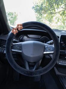 Plush Steering Wheel Cover, Floral Decor, Anti-Slip , Suitable For All Seasons, Multiple Styles Available - 2 Woolen Flowers - View 6